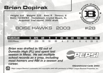 2003 Grandstand Boise Hawks #NNO Brian Dopirak Back