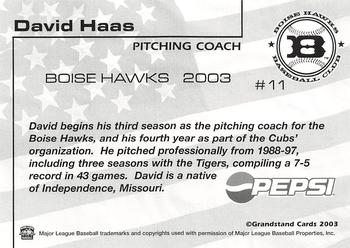2003 Grandstand Boise Hawks #NNO David Haas Back