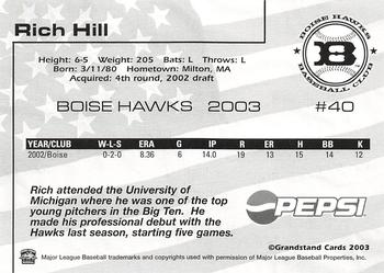 2003 Grandstand Boise Hawks #NNO Rich Hill Back
