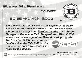 2003 Grandstand Boise Hawks #NNO Steve McFarland Back