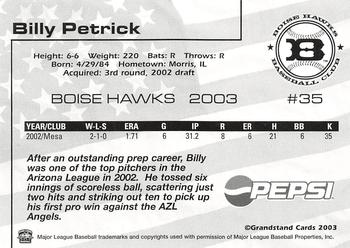 2003 Grandstand Boise Hawks #NNO Billy Petrick Back