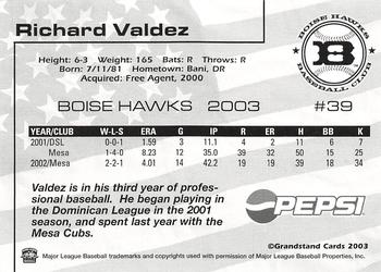 2003 Grandstand Boise Hawks #NNO Richard Valdez Back