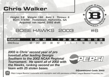 2003 Grandstand Boise Hawks #NNO Chris Walker Back