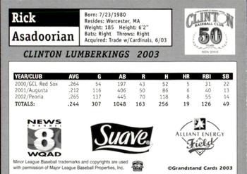 2003 Grandstand Clinton LumberKings #NNO Rick Asadoorian Back