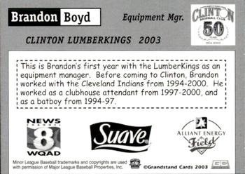 2003 Grandstand Clinton LumberKings #NNO Brandon Boyd Back