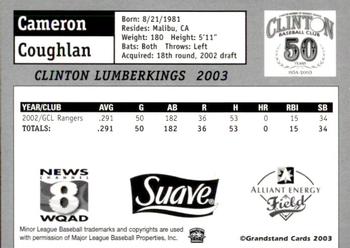 2003 Grandstand Clinton LumberKings #NNO Cameron Coughlan Back