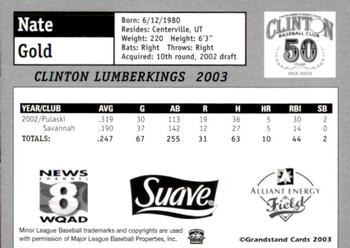 2003 Grandstand Clinton LumberKings #NNO Nate Gold Back