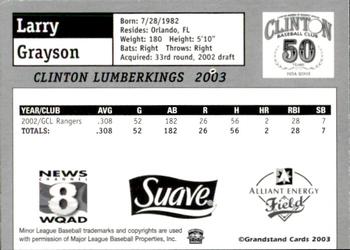 2003 Grandstand Clinton LumberKings #NNO Larry Grayson Back