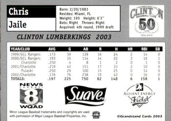 2003 Grandstand Clinton LumberKings #NNO Chris Jaile Back