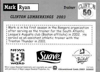 2003 Grandstand Clinton LumberKings #NNO Mark Ryan Back