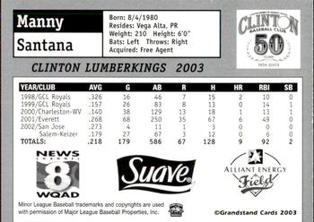 2003 Grandstand Clinton LumberKings #NNO Manny Santana Back