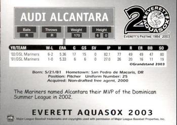 2003 Grandstand Everett AquaSox #NNO Audy Alcantara Back