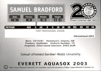 2003 Grandstand Everett AquaSox #NNO Samuel Bradford Back