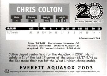 2003 Grandstand Everett AquaSox #NNO Chris Colton Back
