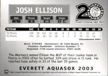 2003 Grandstand Everett AquaSox #NNO Josh Ellison Back