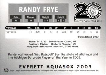 2003 Grandstand Everett AquaSox #NNO Randy Frye Back