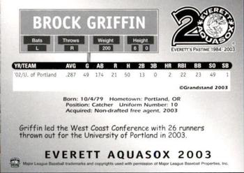 2003 Grandstand Everett AquaSox #NNO Brock Griffin Back