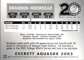 2003 Grandstand Everett AquaSox #NNO Brandon Moorhead Back