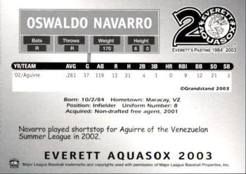2003 Grandstand Everett AquaSox #NNO Oswaldo Navarro Back
