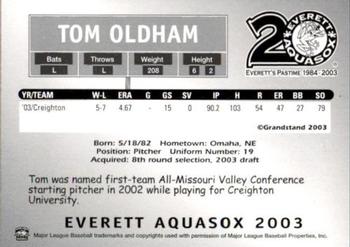 2003 Grandstand Everett AquaSox #NNO Tom Oldham Back
