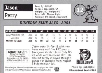2003 Grandstand Dunedin Blue Jays #NNO Jason Perry Back