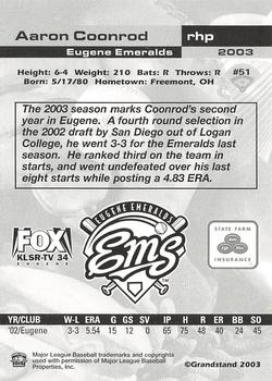2003 Grandstand Eugene Emeralds #NNO Aaron Coonrod Back