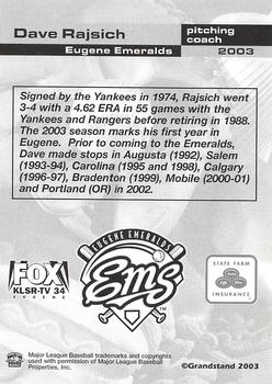 2003 Grandstand Eugene Emeralds #NNO Dave Rajsich Back