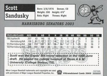 2003 Grandstand Harrisburg Senators #2 Scott Sandusky Back