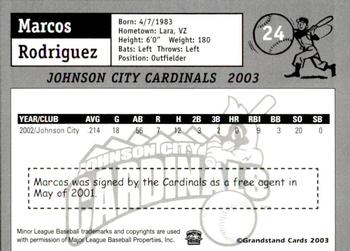 2003 Grandstand Johnson City Cardinals #2 Marcos Rodriguez Back