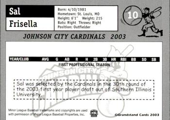 2003 Grandstand Johnson City Cardinals #3 Sal Frisella Back
