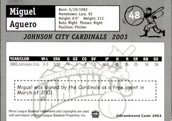 2003 Grandstand Johnson City Cardinals #5 Miguel Aguero Back