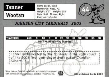 2003 Grandstand Johnson City Cardinals #6 Tanner Wootan Back