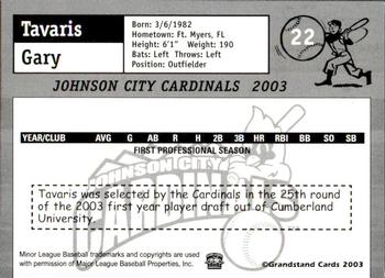 2003 Grandstand Johnson City Cardinals #7 Tavaris Gary Back