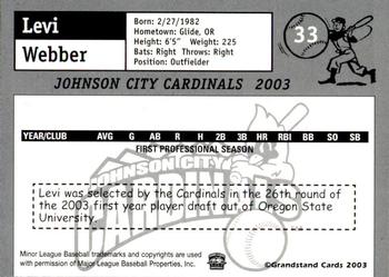 2003 Grandstand Johnson City Cardinals #16 Levi Webber Back