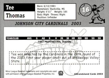 2003 Grandstand Johnson City Cardinals #18 Tee Thomas Back