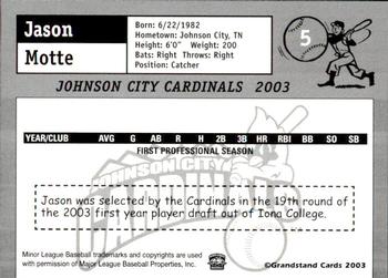 2003 Grandstand Johnson City Cardinals #20 Jason Motte Back