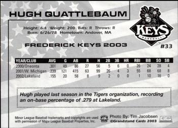 2003 Grandstand Frederick Keys #NNO Hugh Quattlebaum Back
