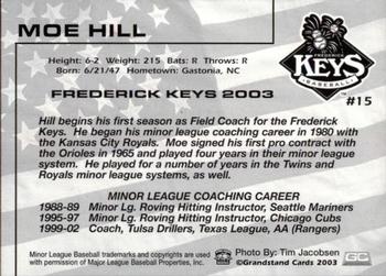 2003 Grandstand Frederick Keys #NNO Moe Hill Back