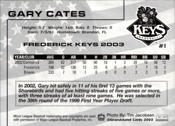 2003 Grandstand Frederick Keys #NNO Gary Cates Back