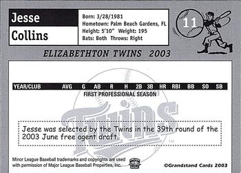 2003 Grandstand Elizabethton Twins #NNO Jesse Collins Back