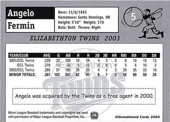 2003 Grandstand Elizabethton Twins #NNO Angelo Fermin Back