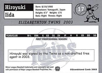 2003 Grandstand Elizabethton Twins #NNO Hiroyuki Iida Back