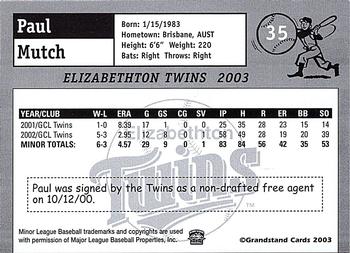 2003 Grandstand Elizabethton Twins #NNO Paul Mutch Back