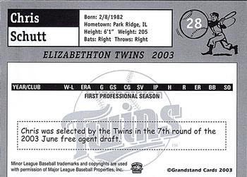 2003 Grandstand Elizabethton Twins #NNO Chris Schutt Back