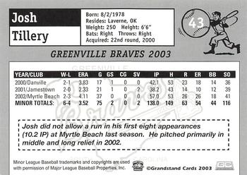 2003 Grandstand Greenville Braves #NNO Josh Tillery Back