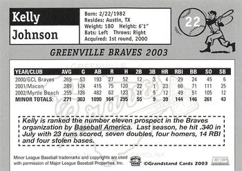 2003 Grandstand Greenville Braves #NNO Kelly Johnson Back