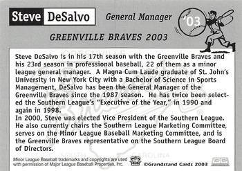 2003 Grandstand Greenville Braves #NNO Steve DeSalvo Back