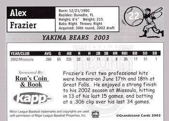 2003 Grandstand Yakima Bears #NNO Alex Frazier Back