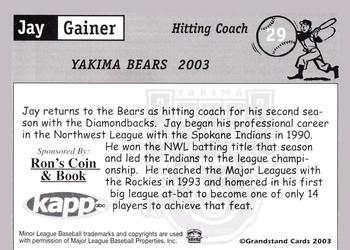 2003 Grandstand Yakima Bears #NNO Jay Gainer Back