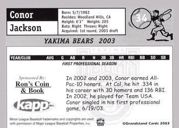 2003 Grandstand Yakima Bears #NNO Conor Jackson Back